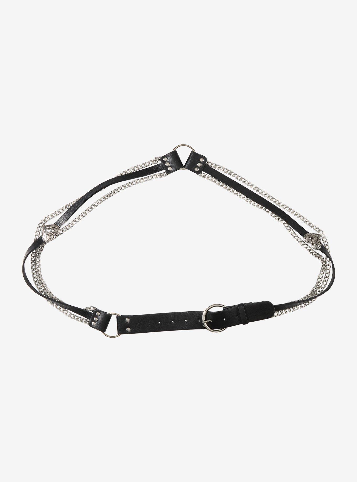 Heart Faux Leather & Chain Belt, , hi-res