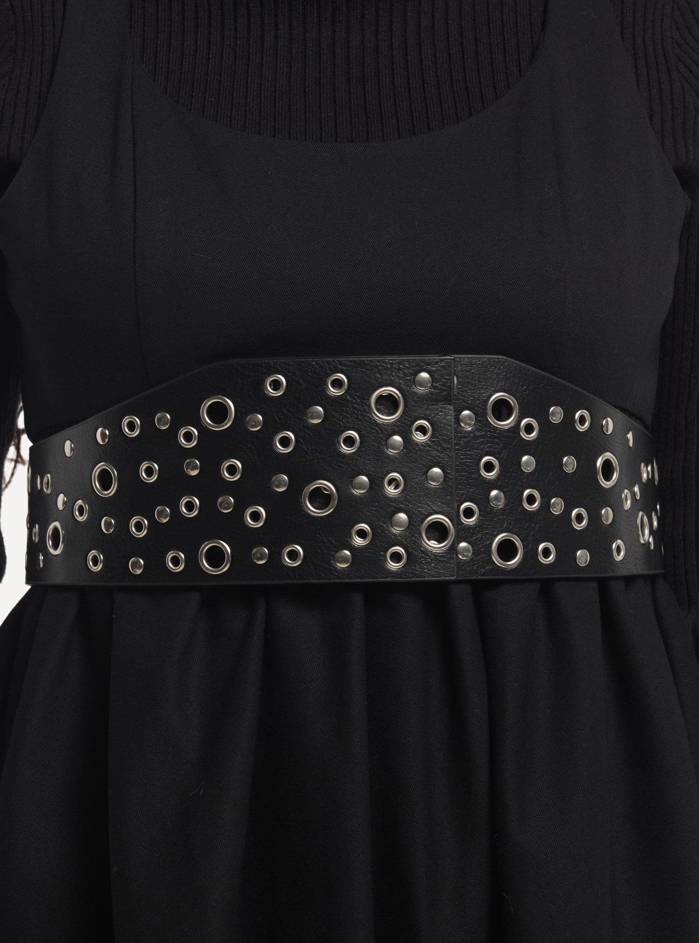 Black Asymmetrical Grommet Belt, , hi-res