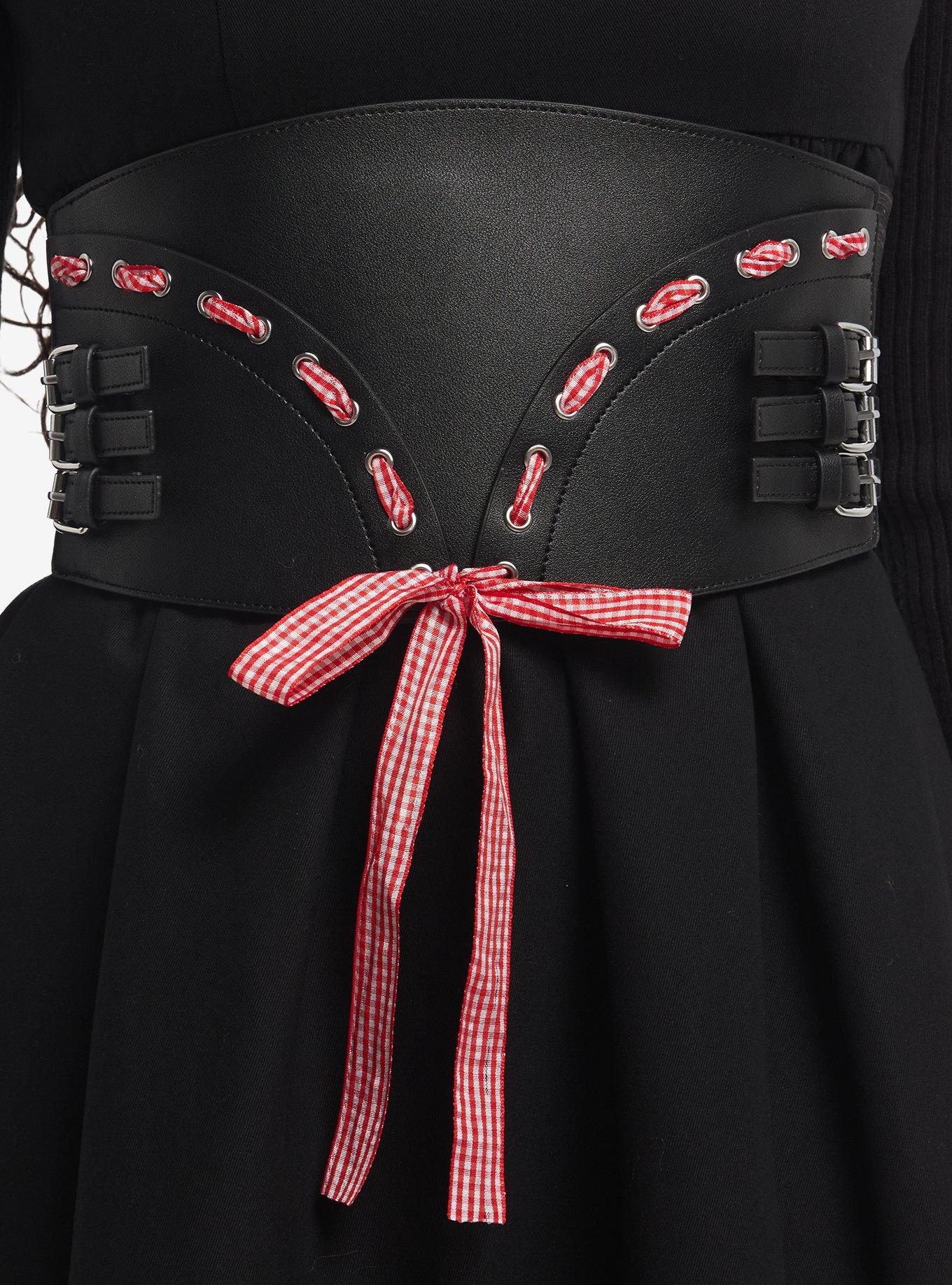 Red Gingham Ribbon Buckle Corset, , hi-res