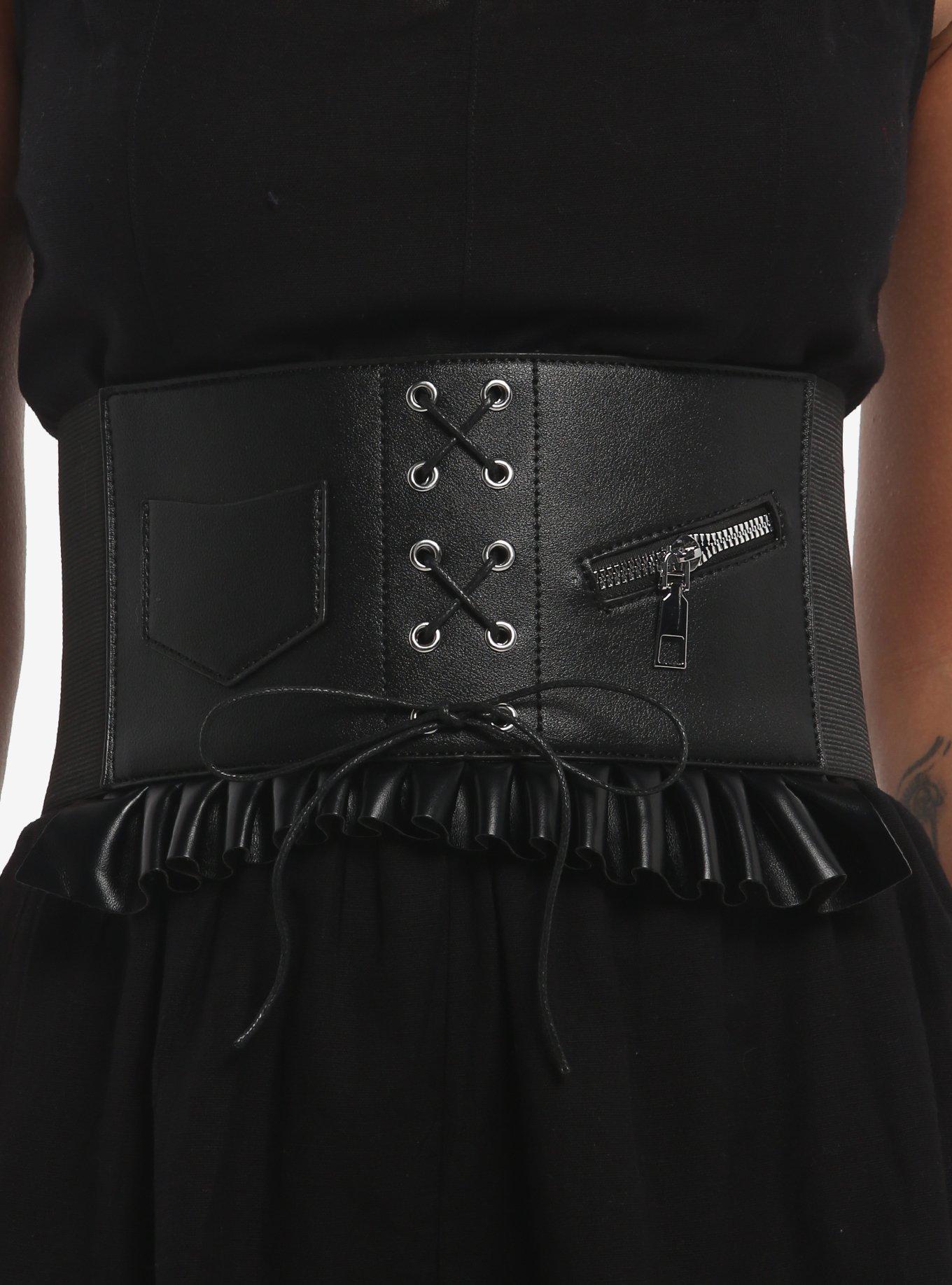 Ruffle Lace-Up Corset Belt, , hi-res