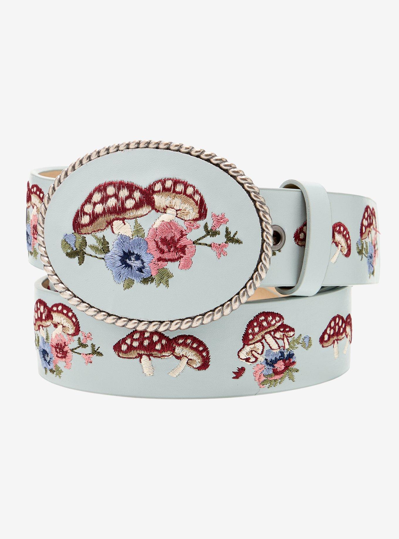 Mushroom Floral Embroidered Belt, , hi-res