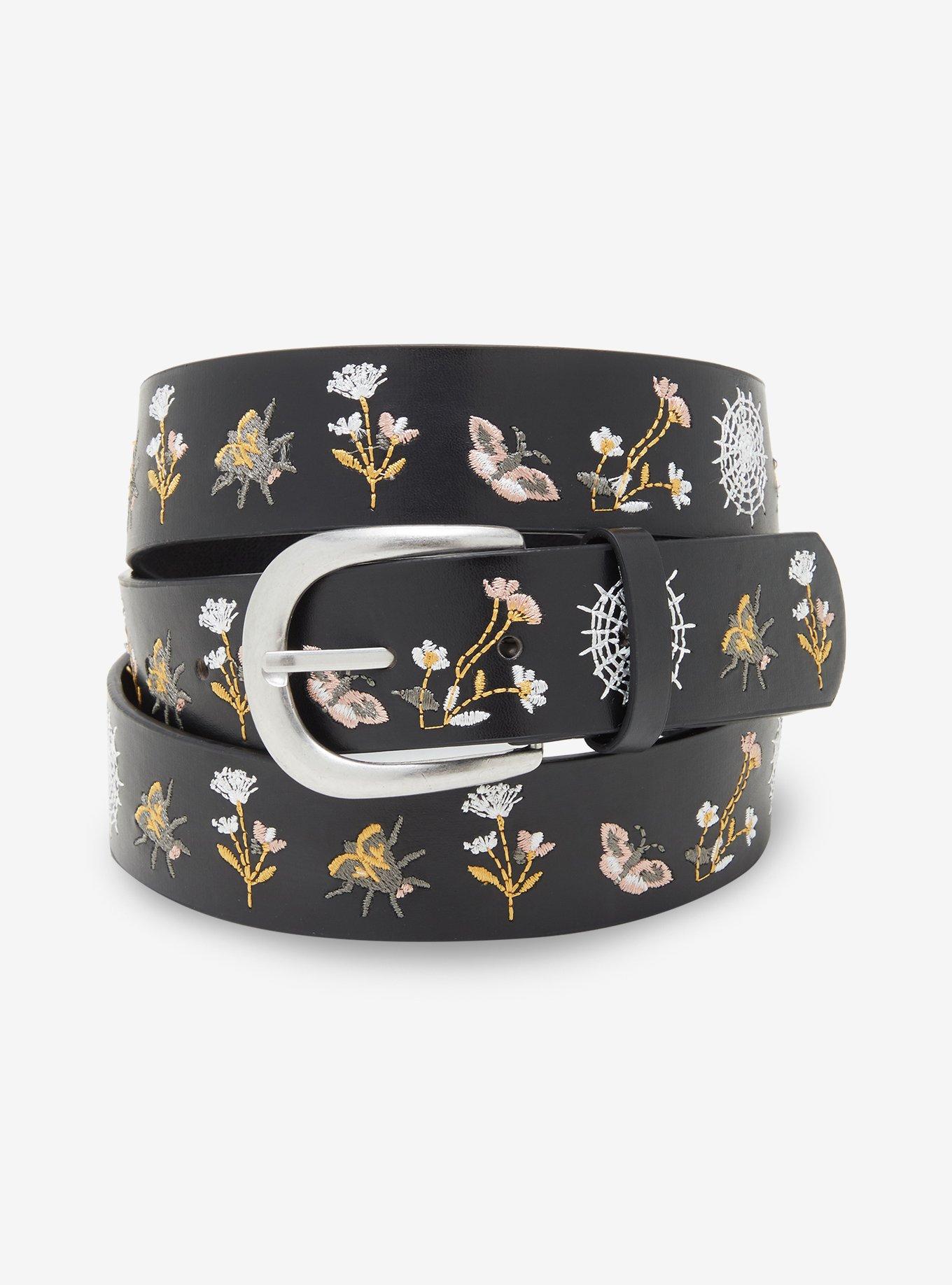 Black Embroidered Floral Wed Belt, , hi-res