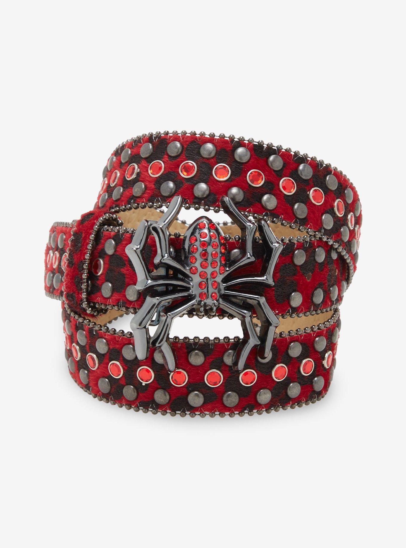 Red Leopard Spider Stud Belt, , hi-res
