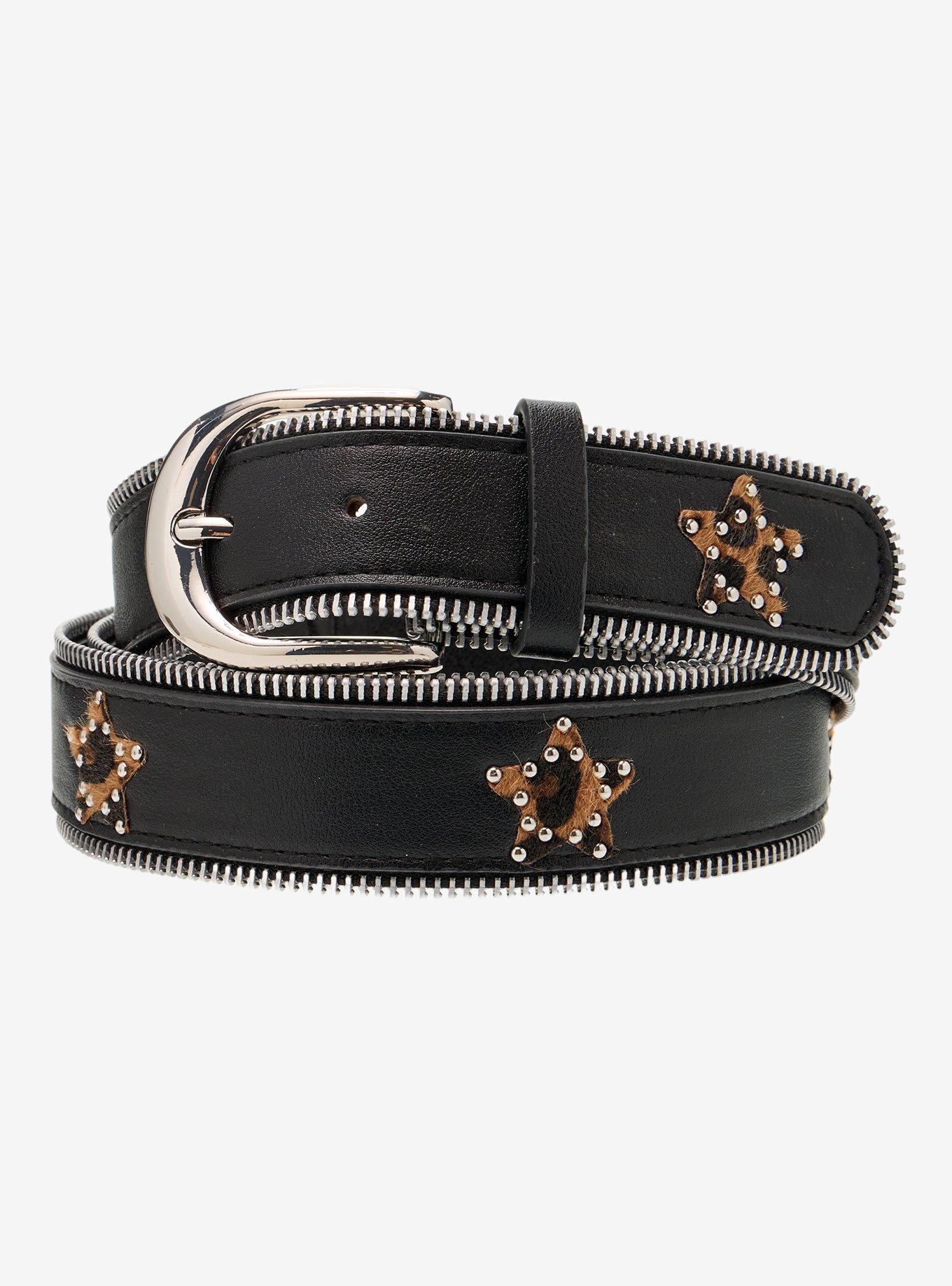 Black Zipper Cheetah Star Belt, , hi-res