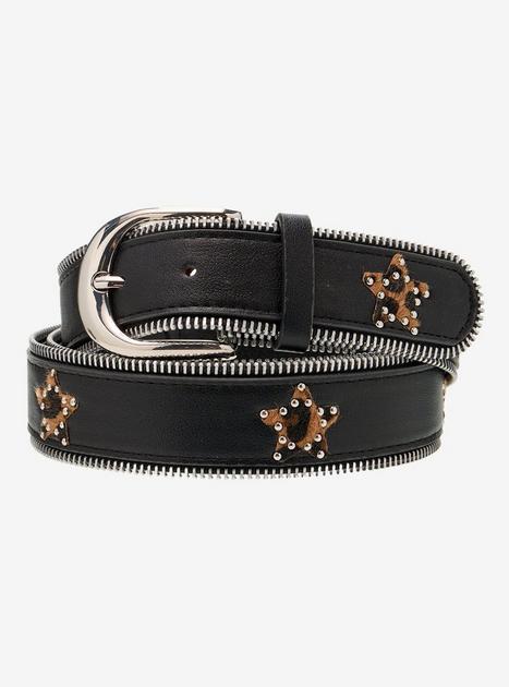 Black Zipper Cheetah Star Belt | Hot Topic