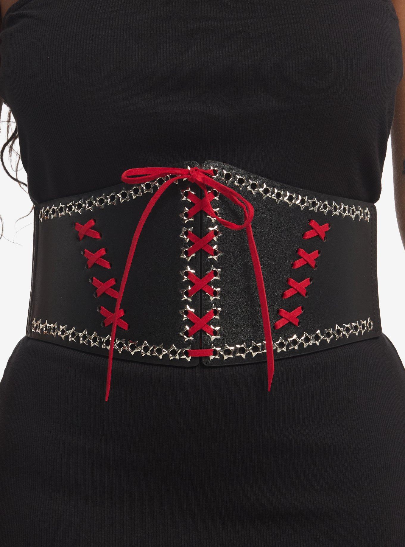 Red Lace-Up Star Grommet Corset, , hi-res