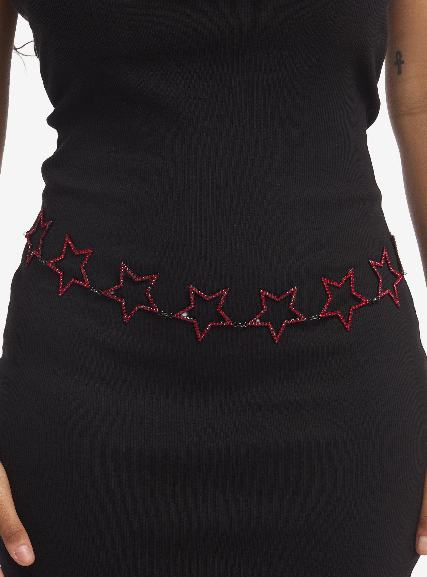 Red Bling Star Chain Belt, , hi-res
