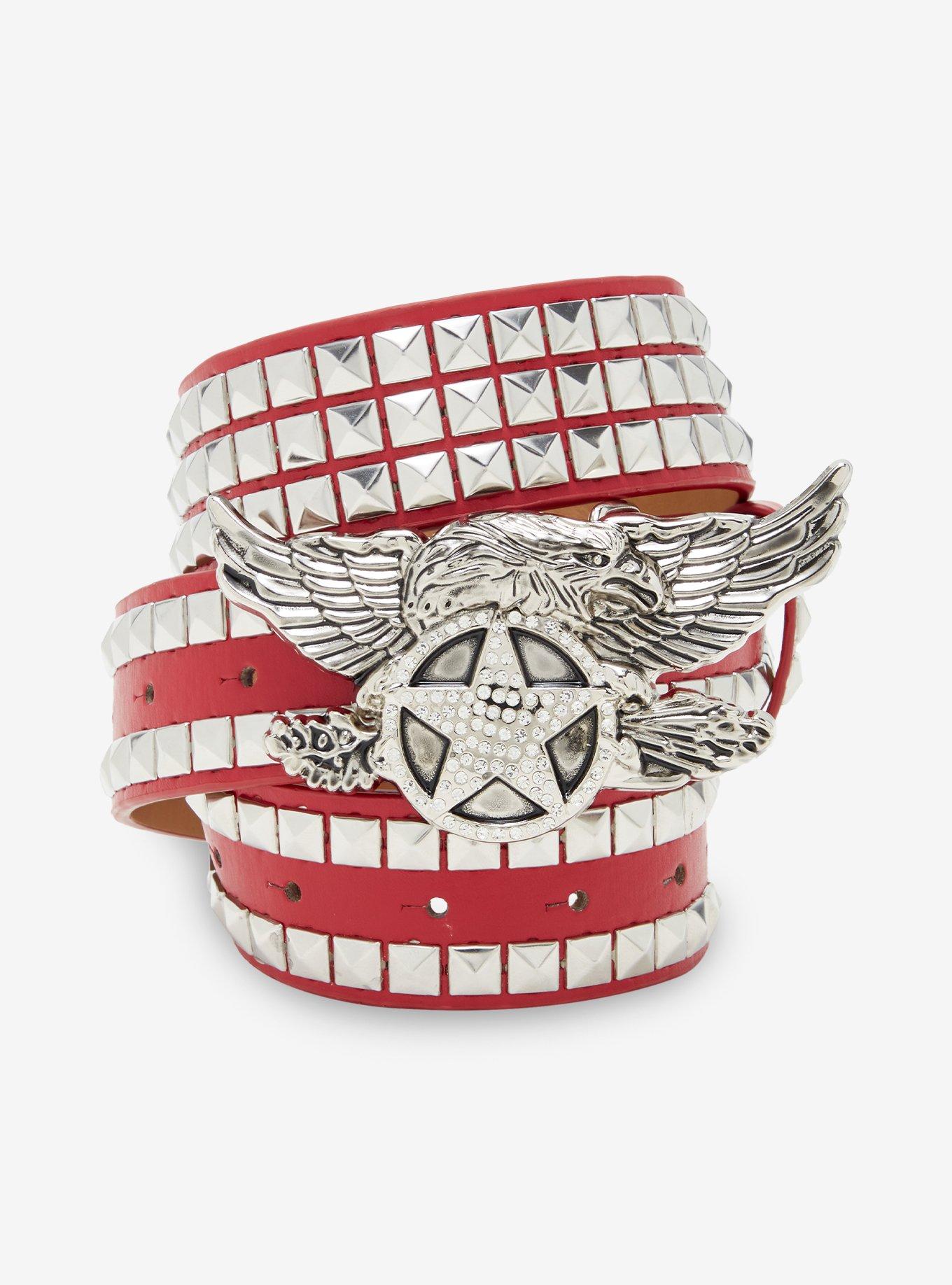Red Eagle Pyramid Stud Belt, , hi-res