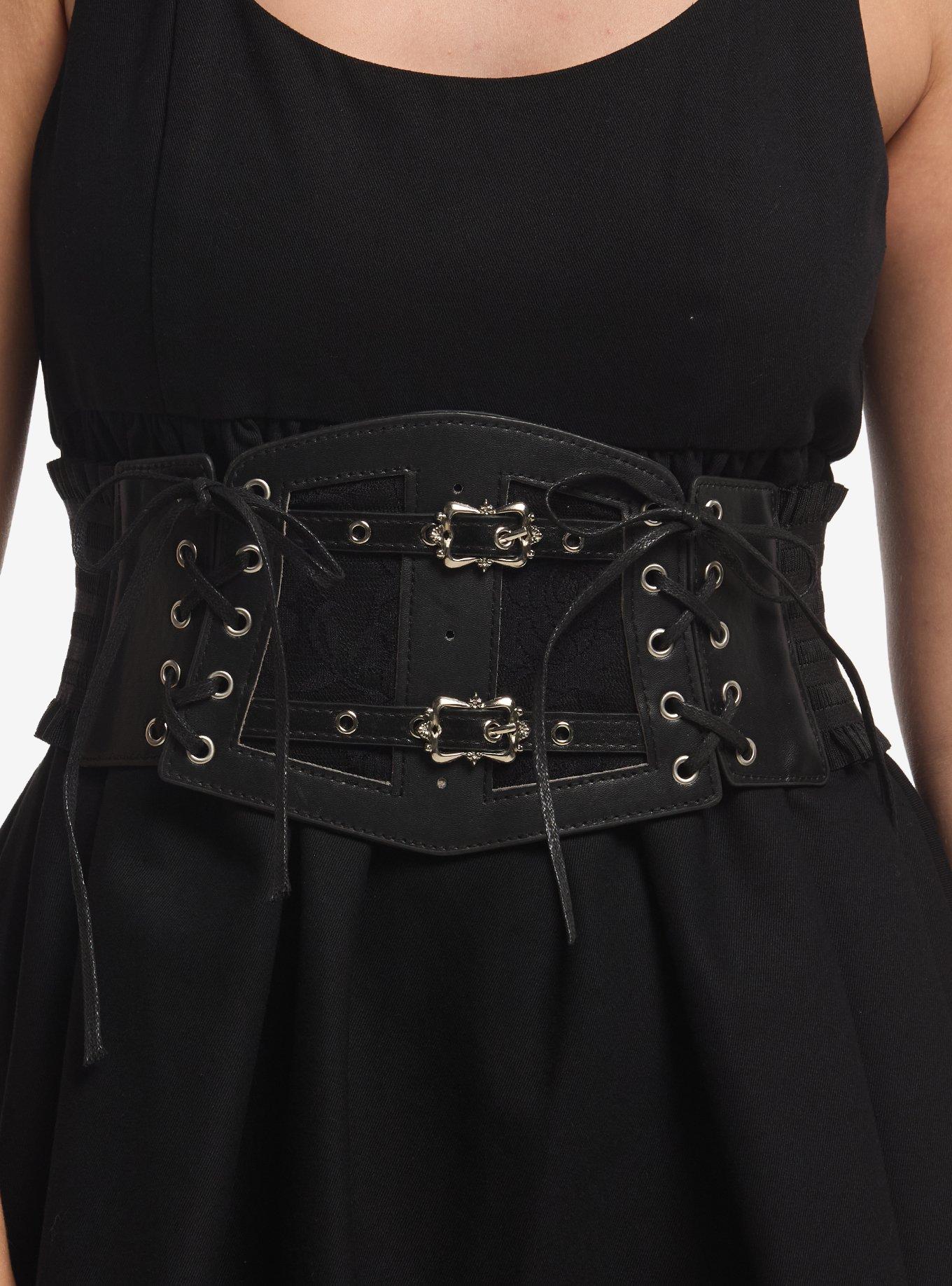 Black Lace-Up Corset Belt, , hi-res
