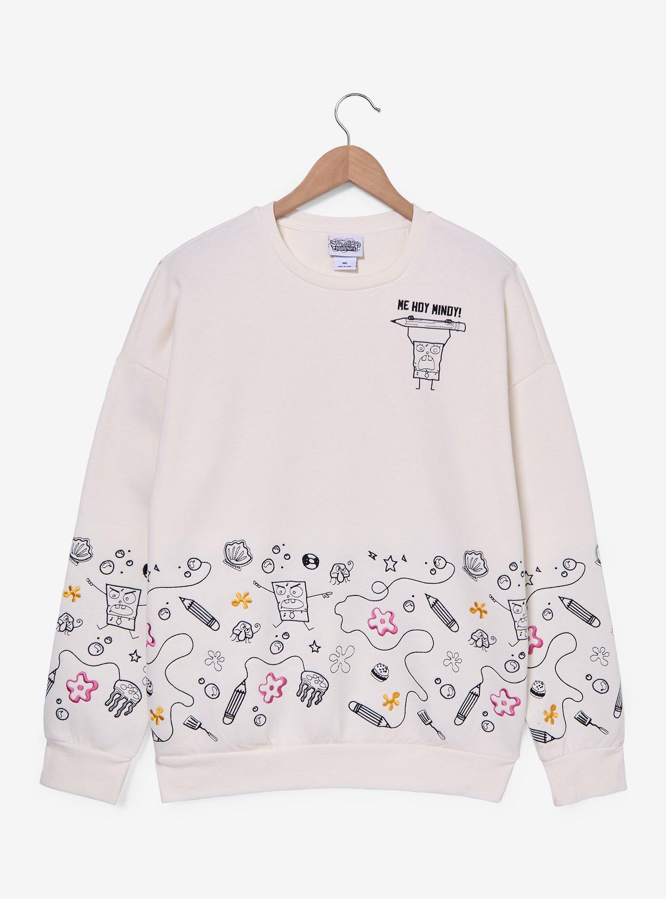 SpongeBob SquarePants DoodleBob Icons Embroidered Women's Crewneck - BoxLunch Exclusive, , hi-res