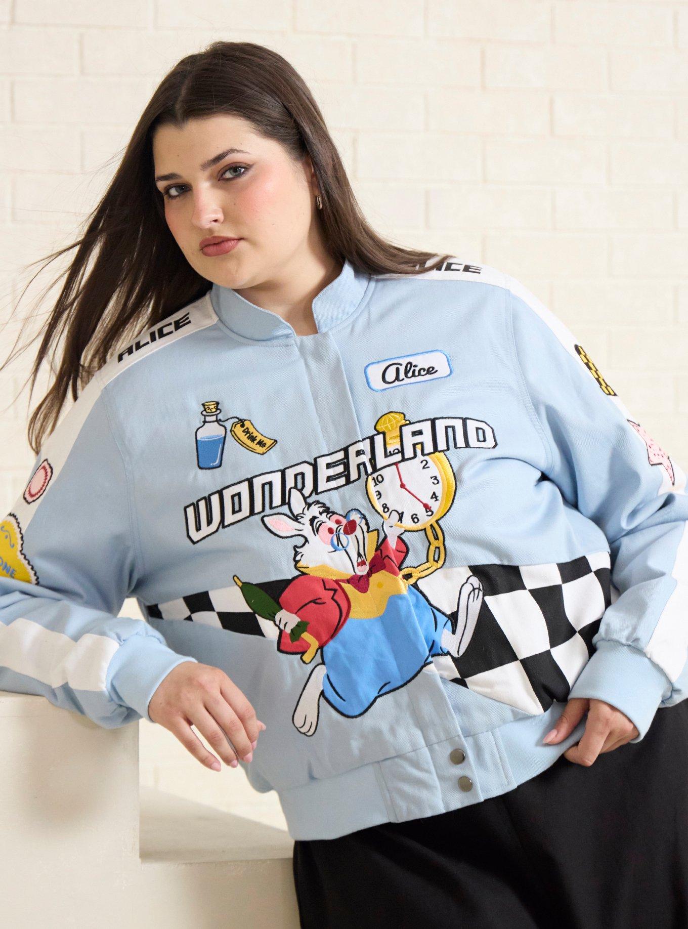Disney Alice in Wonderland White Rabbit Cropped Women's Plus Size Moto Jacket - BoxLunch Exclusive
