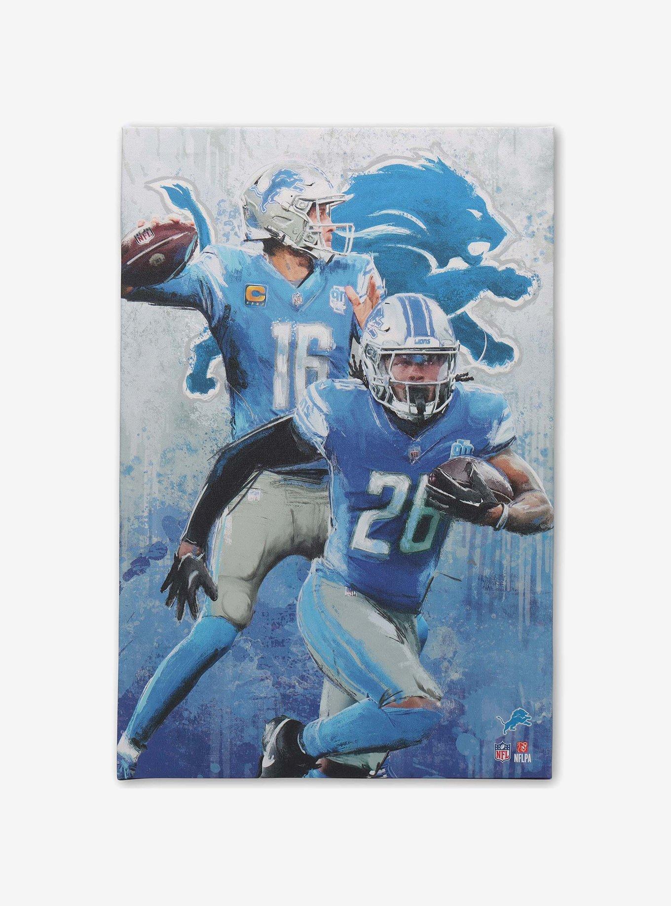 NFL Detroit Lions Jared Goff & Jahmyr Gibbs Painterly Graffiti Canvas Wall Decor