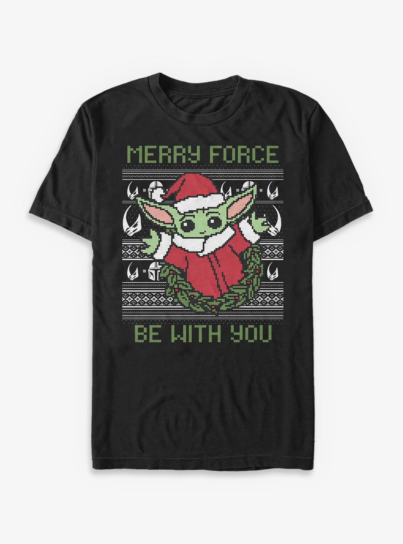 Star Wars The Mandalorian Grogu Merry Force Be With You T-Shirt