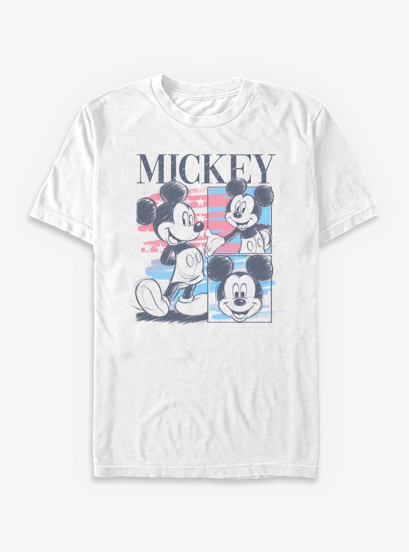 Disney Mickey Mouse Red White Blue Sketch T-Shirt