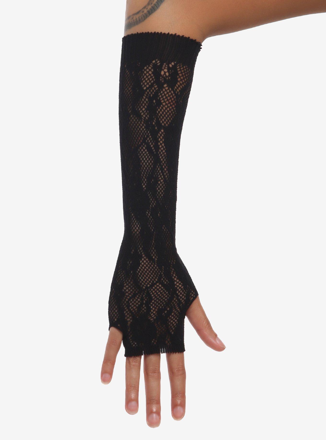 Black Floral Fishnet Arm Warmers, , hi-res