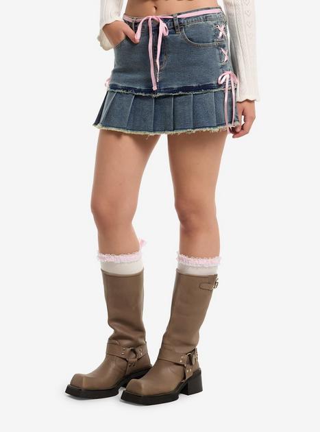 Sweet Society Pink Ribbon Denim Mini Skirt | Hot Topic