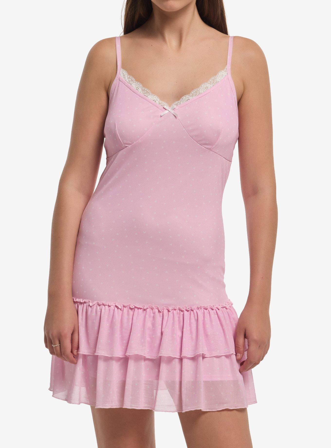 Sweet Society Pink Heart Mesh Cami Dress, , hi-res