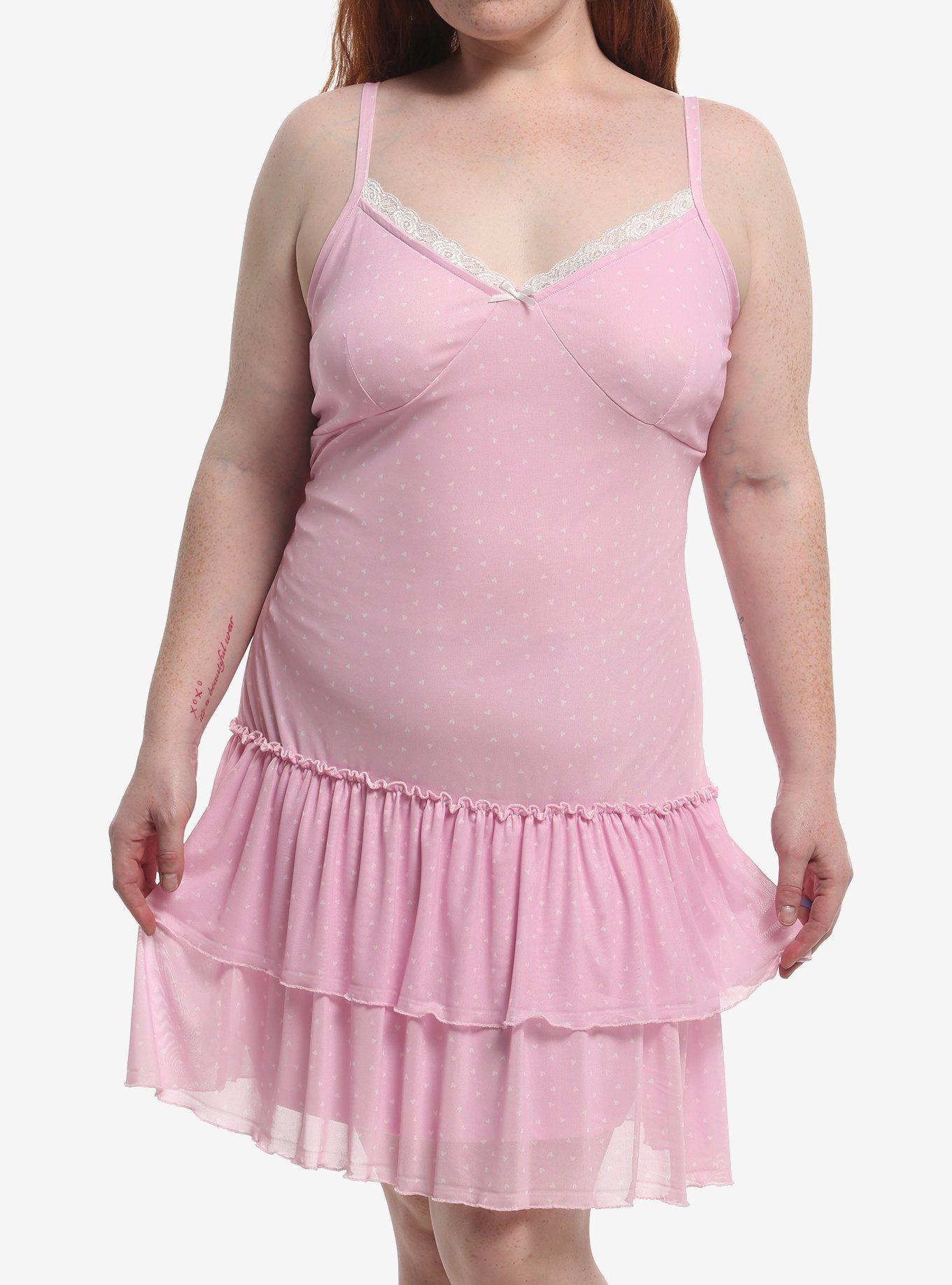 Sweet Society Pink Heart Mesh Cami Dress Plus Size, , hi-res