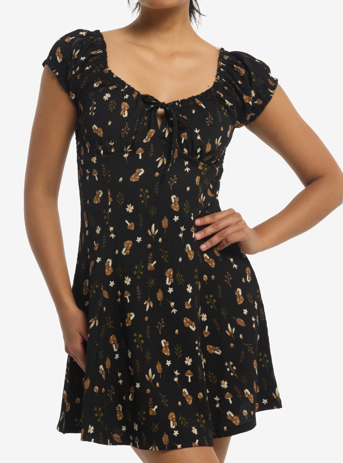 Thorn & Fable Black & Brown Mushroom Mini Dress, , hi-res
