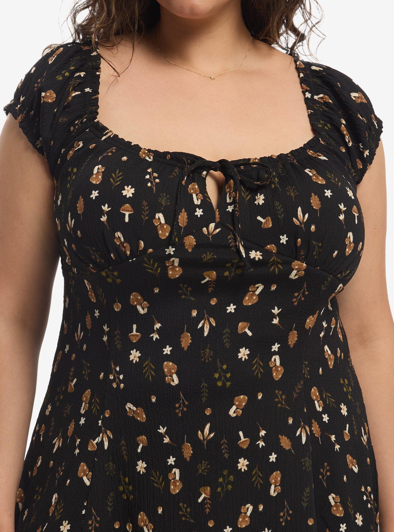 Plus Size Thorn & Fable Black & Brown Mushroom Mini Dress - Size 2