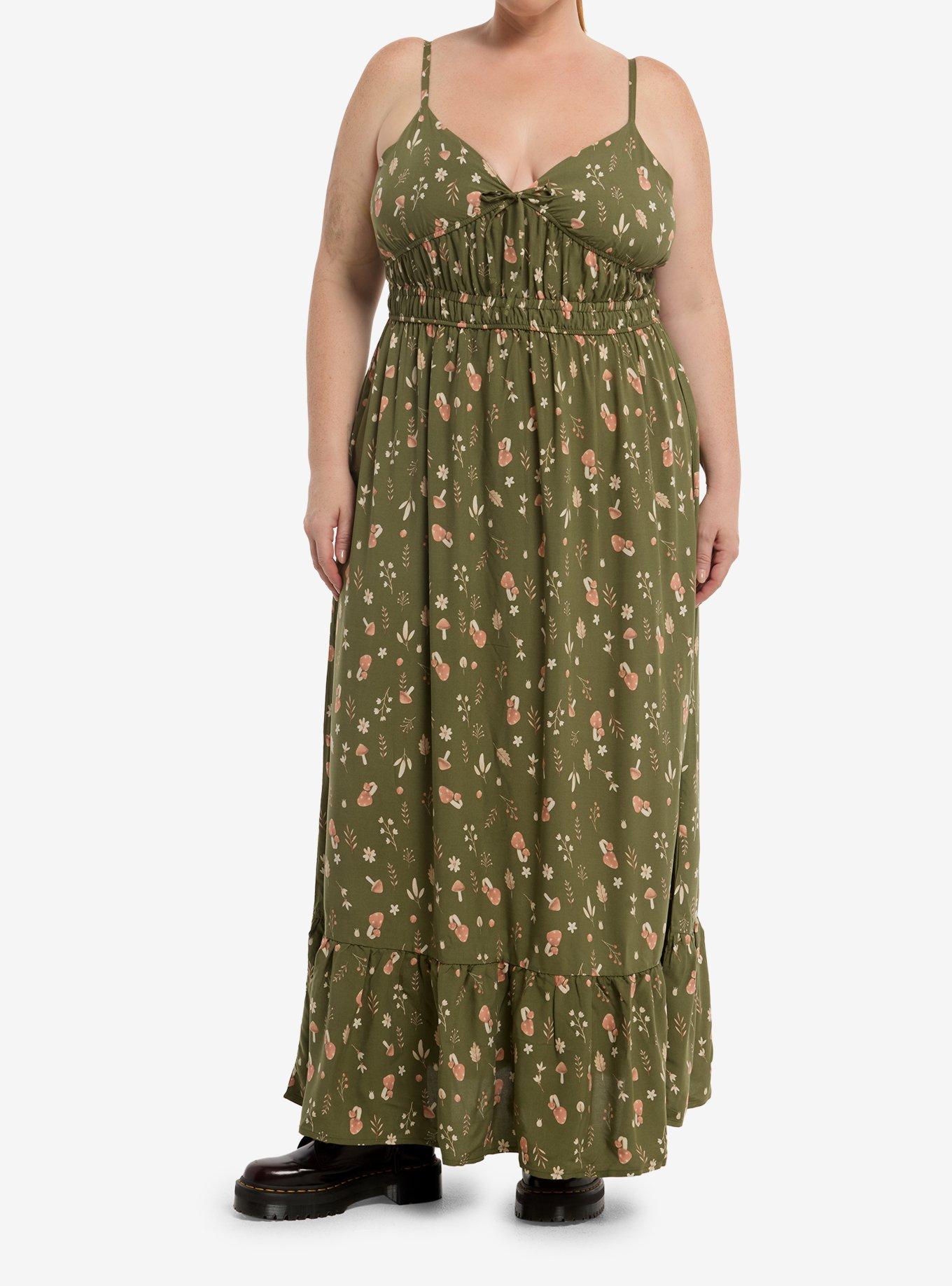 Thorn & Fable Mushroom Foliage Maxi Dress Plus Size | Hot Topic