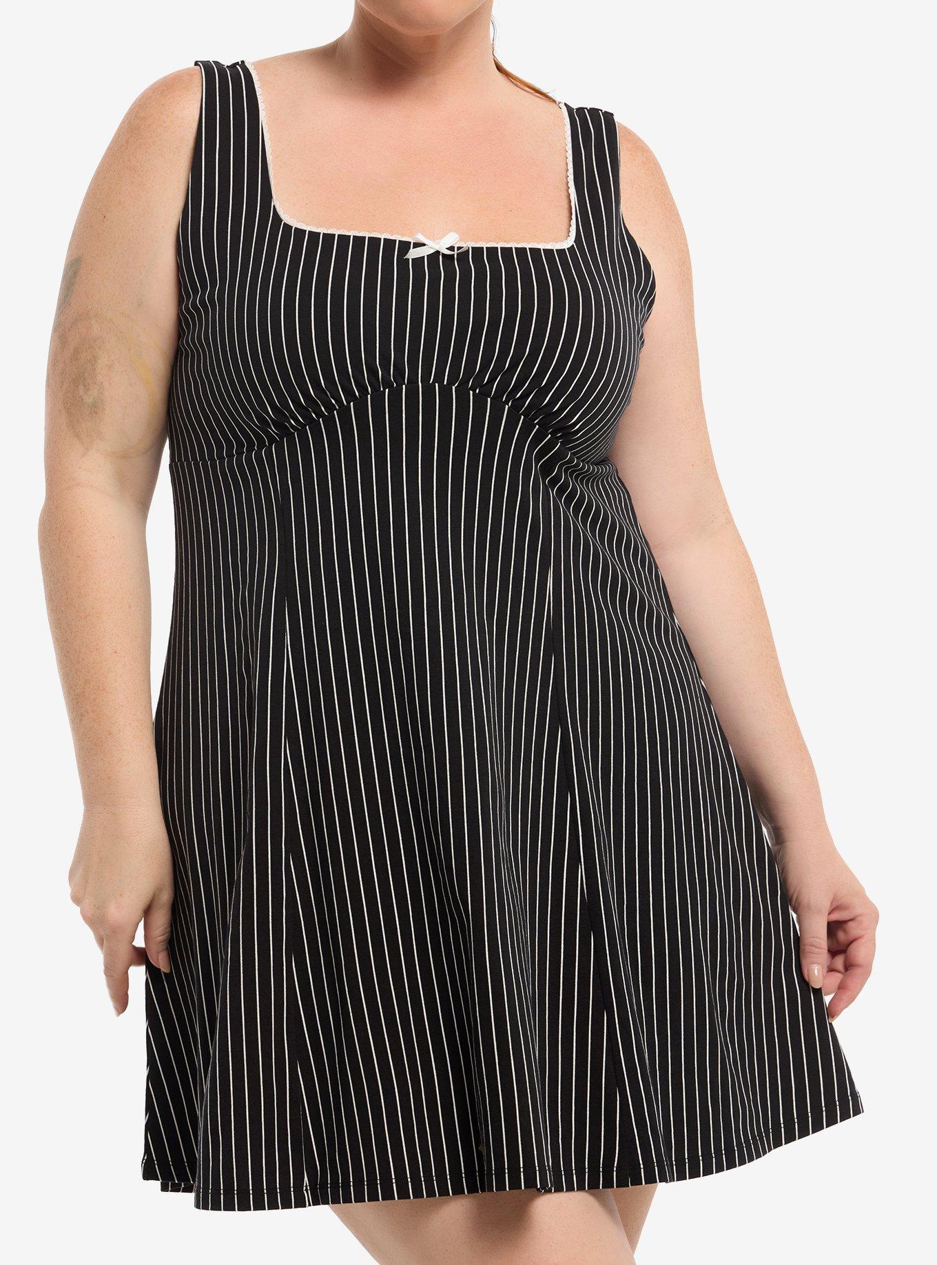 Social Collision Black & White Pinstripe Tank Dress Plus Size, , hi-res