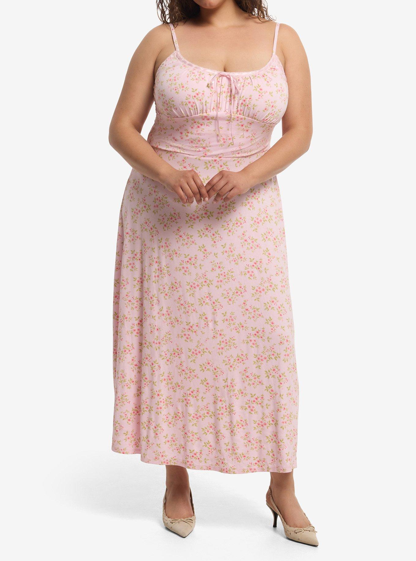Sweet Society Pink Floral Empire Midi Dress Plus Size, , hi-res
