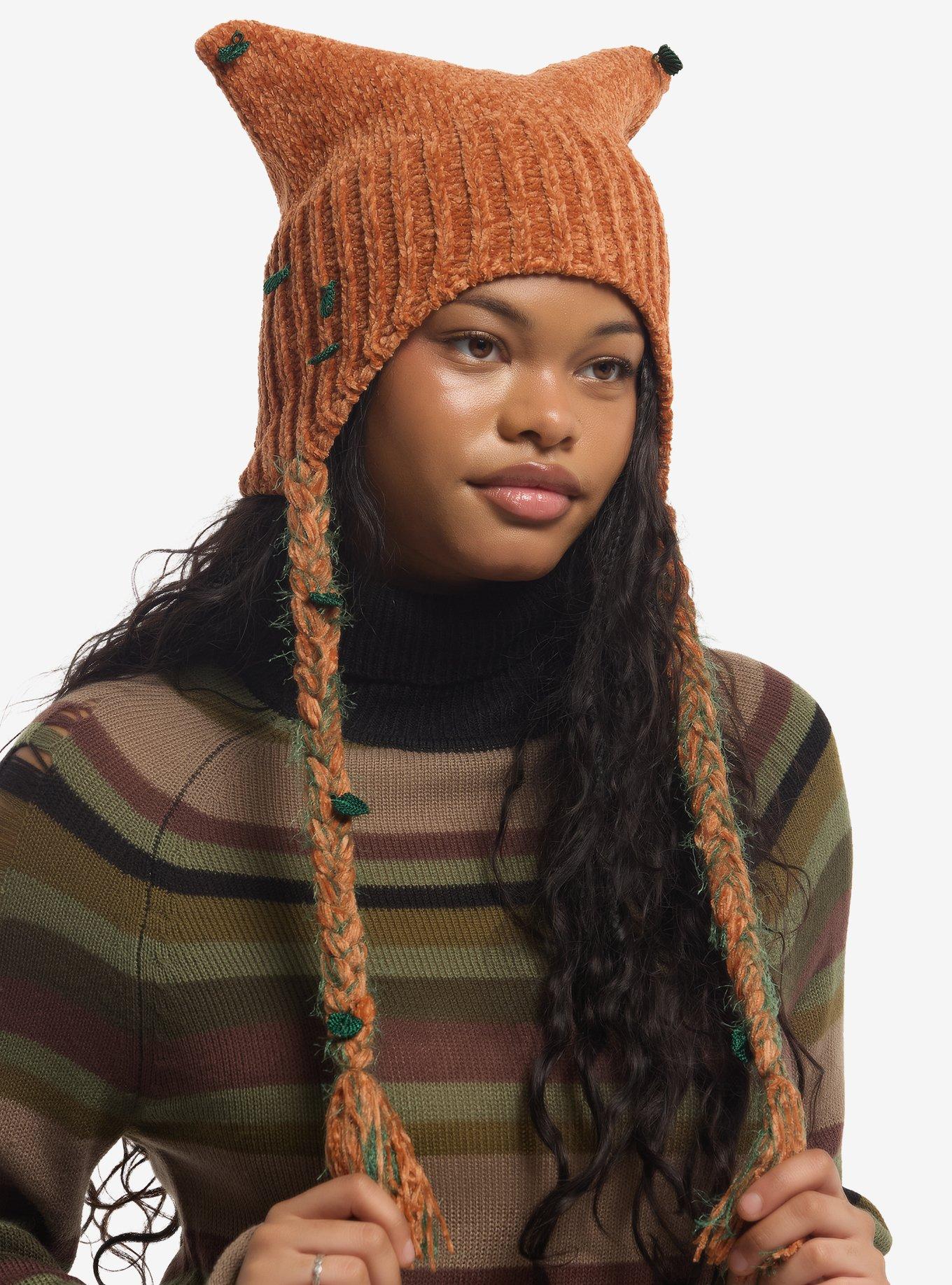 Autumn Leaf Vine Ear Tassel Beanie, , hi-res