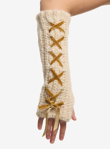 Cream Chunky Knit Lace-Up Arm Warmers | Hot Topic
