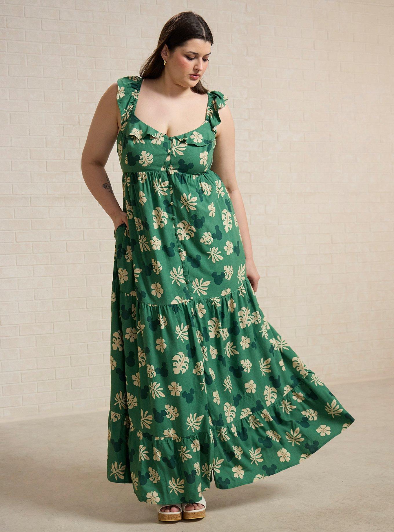 Disney Mickey Mouse Tropical Allover Print Plus Size Maxi Dress, , hi-res