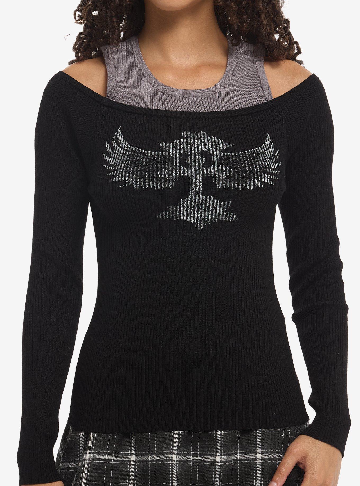 Social Collision Winged Cross Girls Cold-Shoulder Top, , hi-res