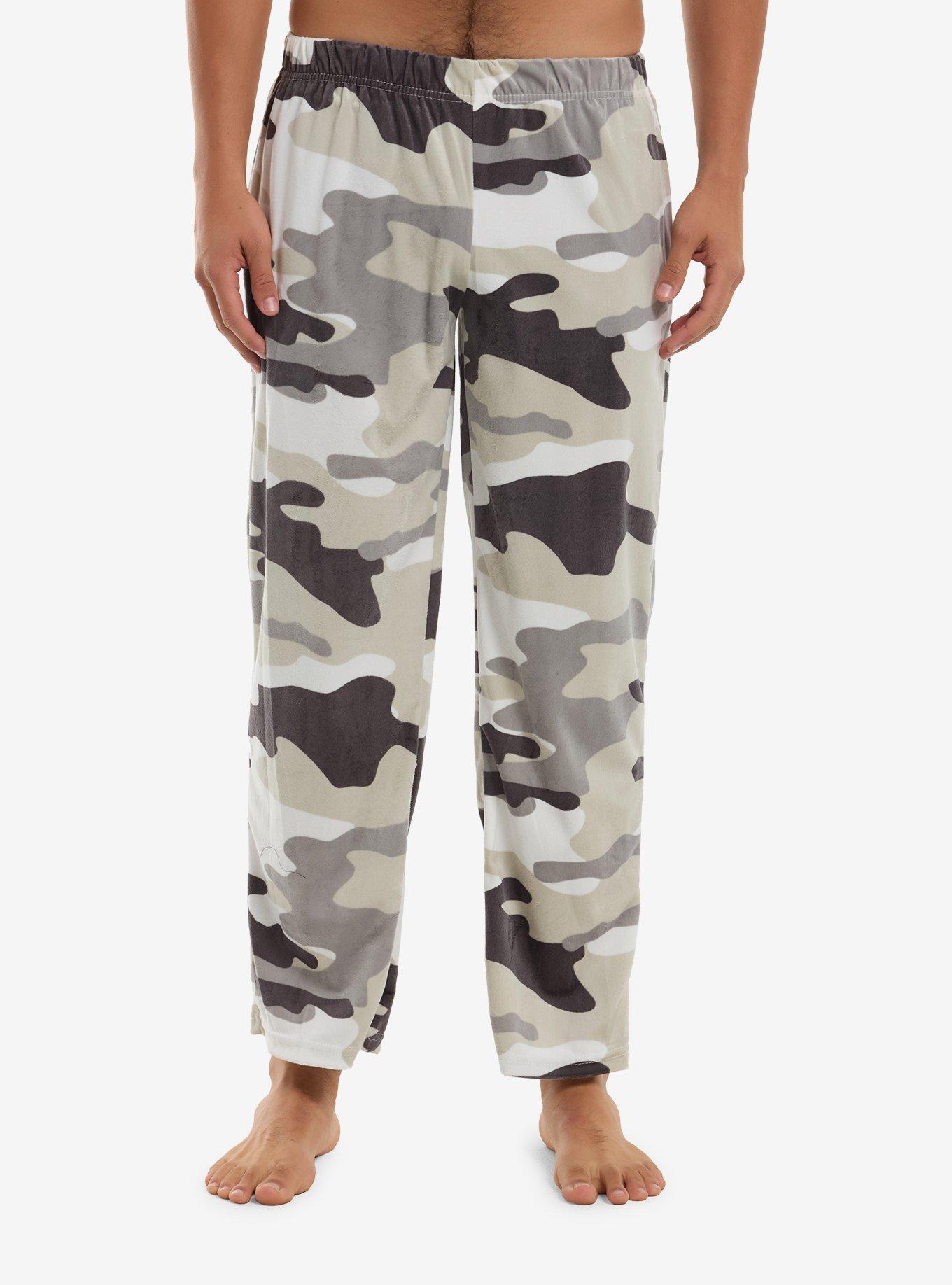 Grey Camouflage Plush Pajama Pants, , hi-res