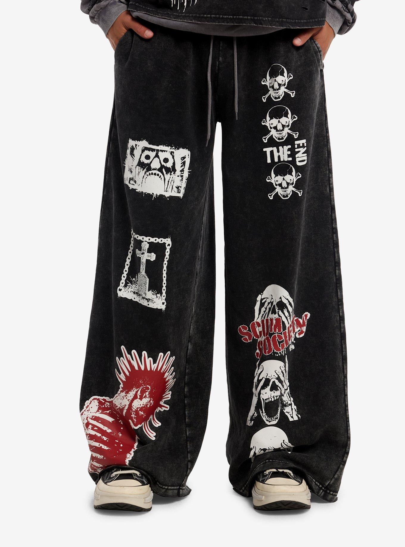 Punk Skull Wide Leg Lounge Pants, , hi-res
