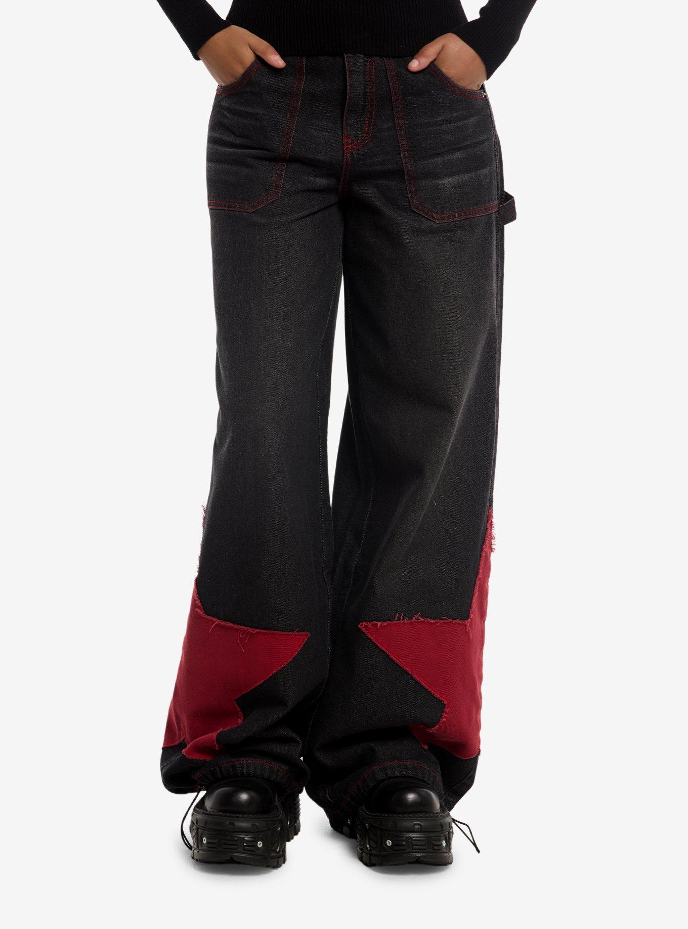 Black & Red Star Wide Leg Jeans, , hi-res