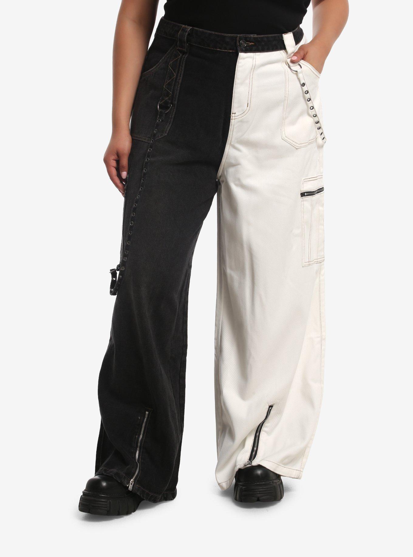 HOTTOPIC Black & White Split Grommet Strap Jeans Plus Size