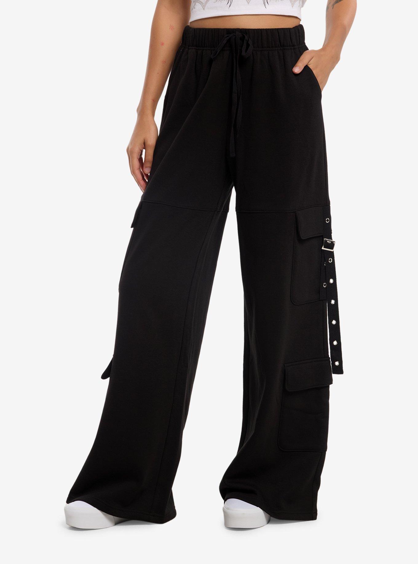 Social Collision Black Grommet Strap Girls Lounge Pants, , hi-res