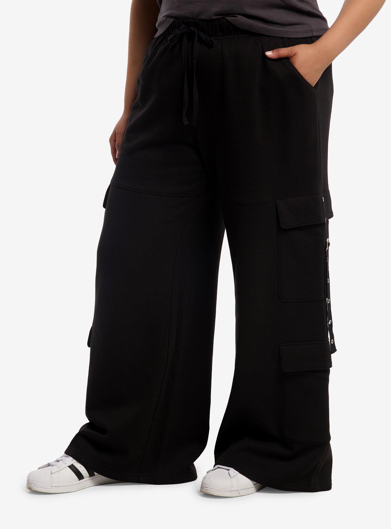 Social Collision Black Grommet Strap Girls Lounge Pants Plus Size