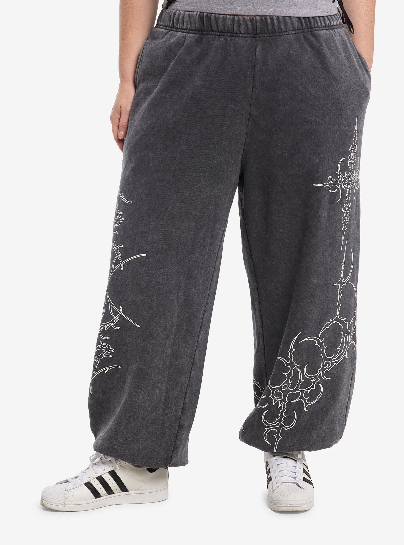 Social Collision Cyber Sigil Dark Wash Jogger Sweatpants Plus Size, , hi-res