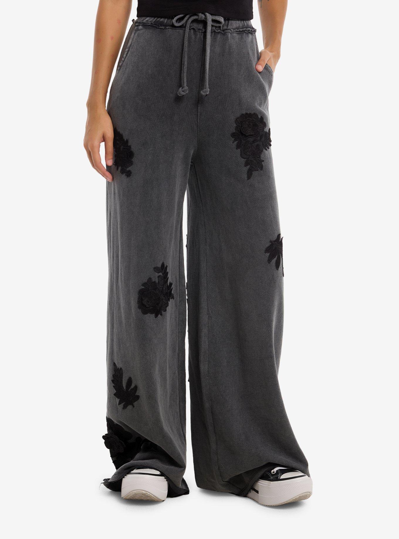 HOTTOPIC Black Rose Grey Dark Wash Sweatpants