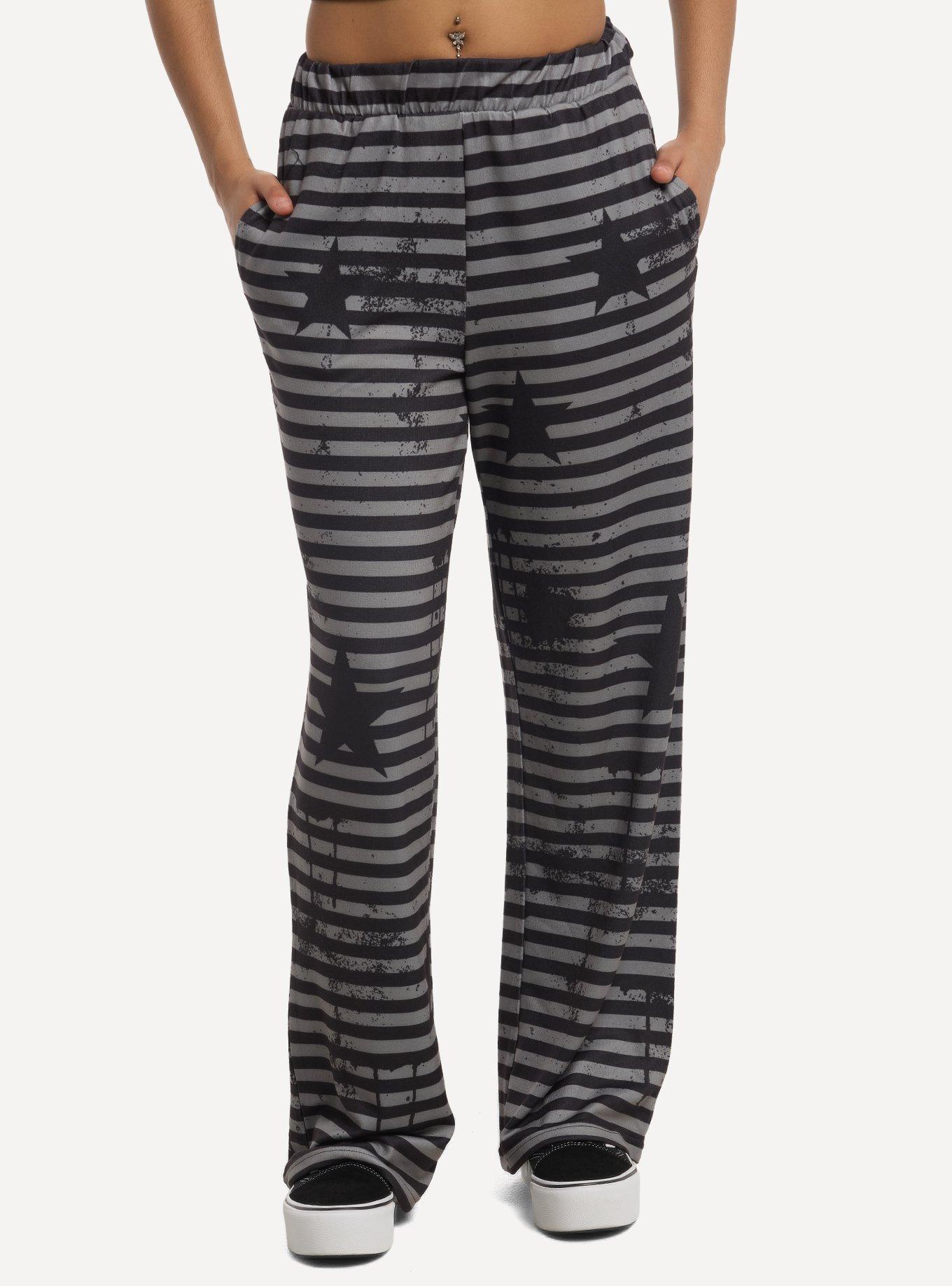 Black & Grey Stripe Grunge Star Sweatpants, , hi-res