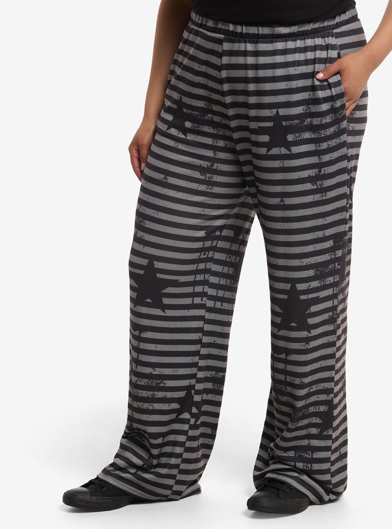 HOTTOPIC Black & Grey Stripe Grunge Star Sweatpants Plus Size