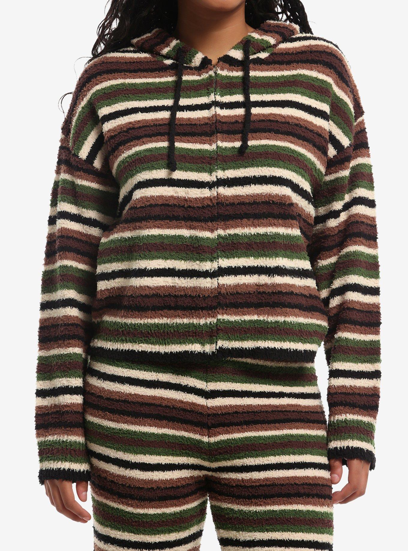 Thorn & Fable Brown Stripe Girls Fuzzy Hoodie