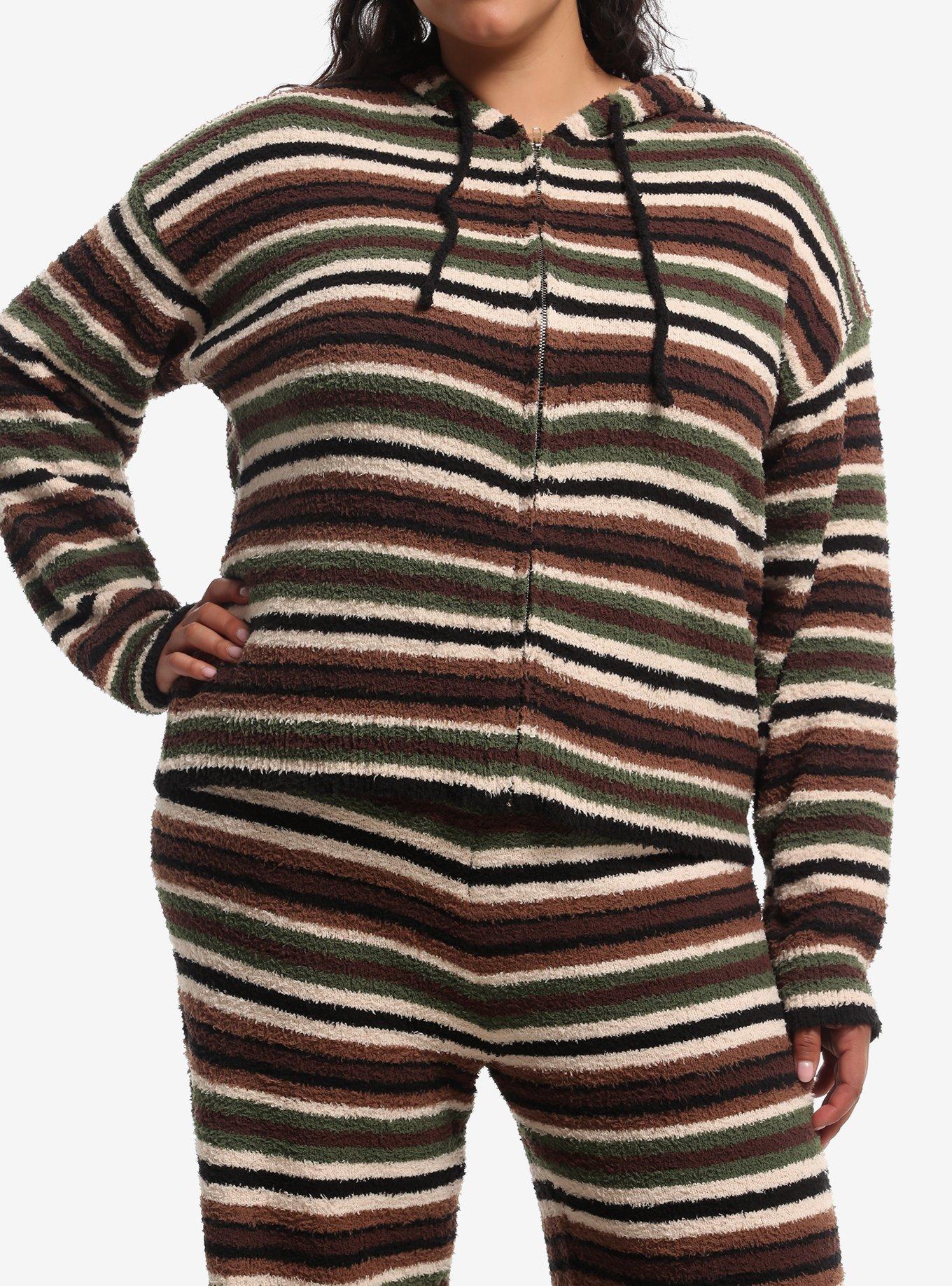 Thorn & Fable Brown Stripe Girls Fuzzy Hoodie Plus Size