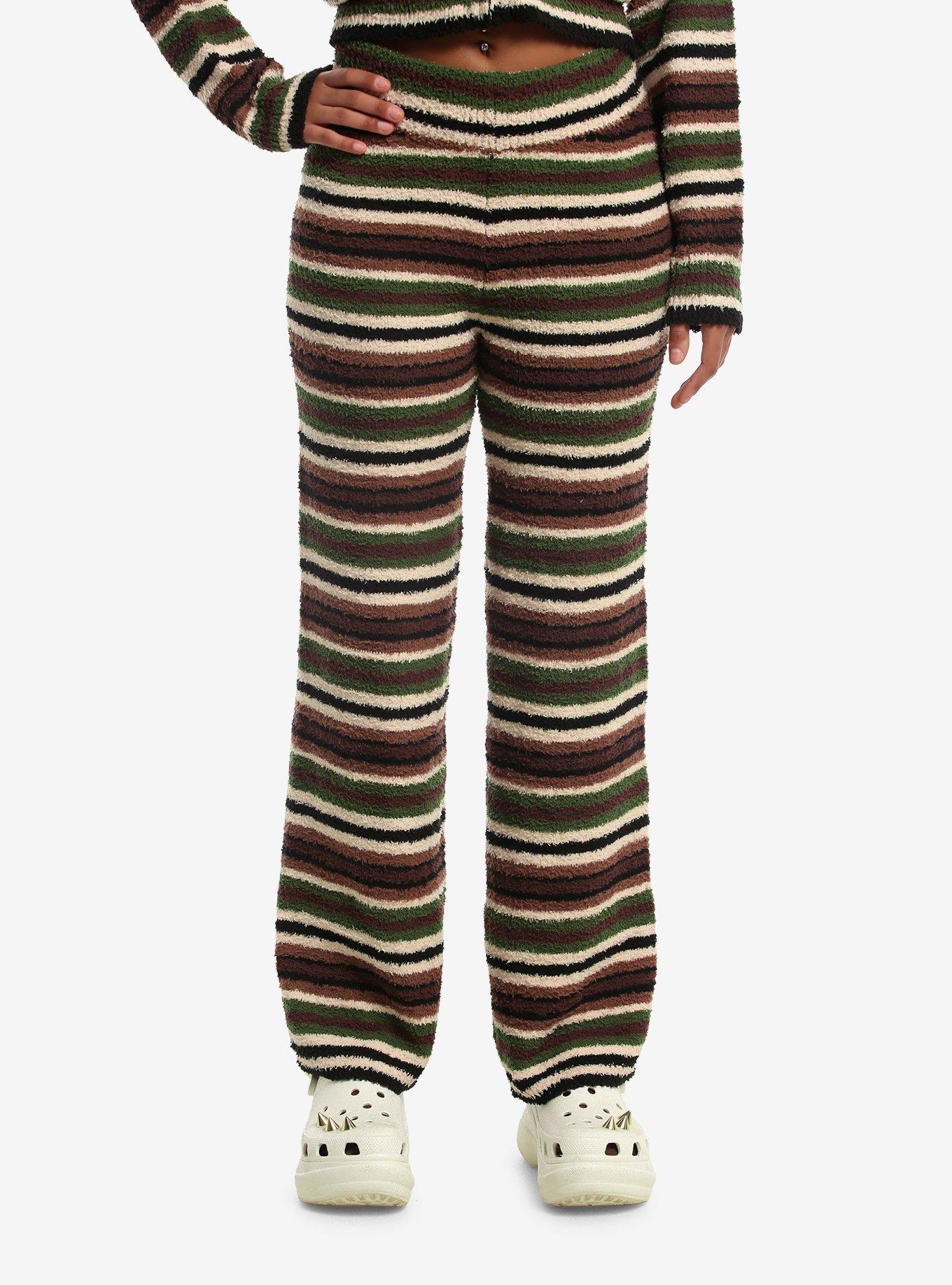 THORNANDFABLE Thorn & Fable Brown Stripe Girls Fuzzy Lounge Pants