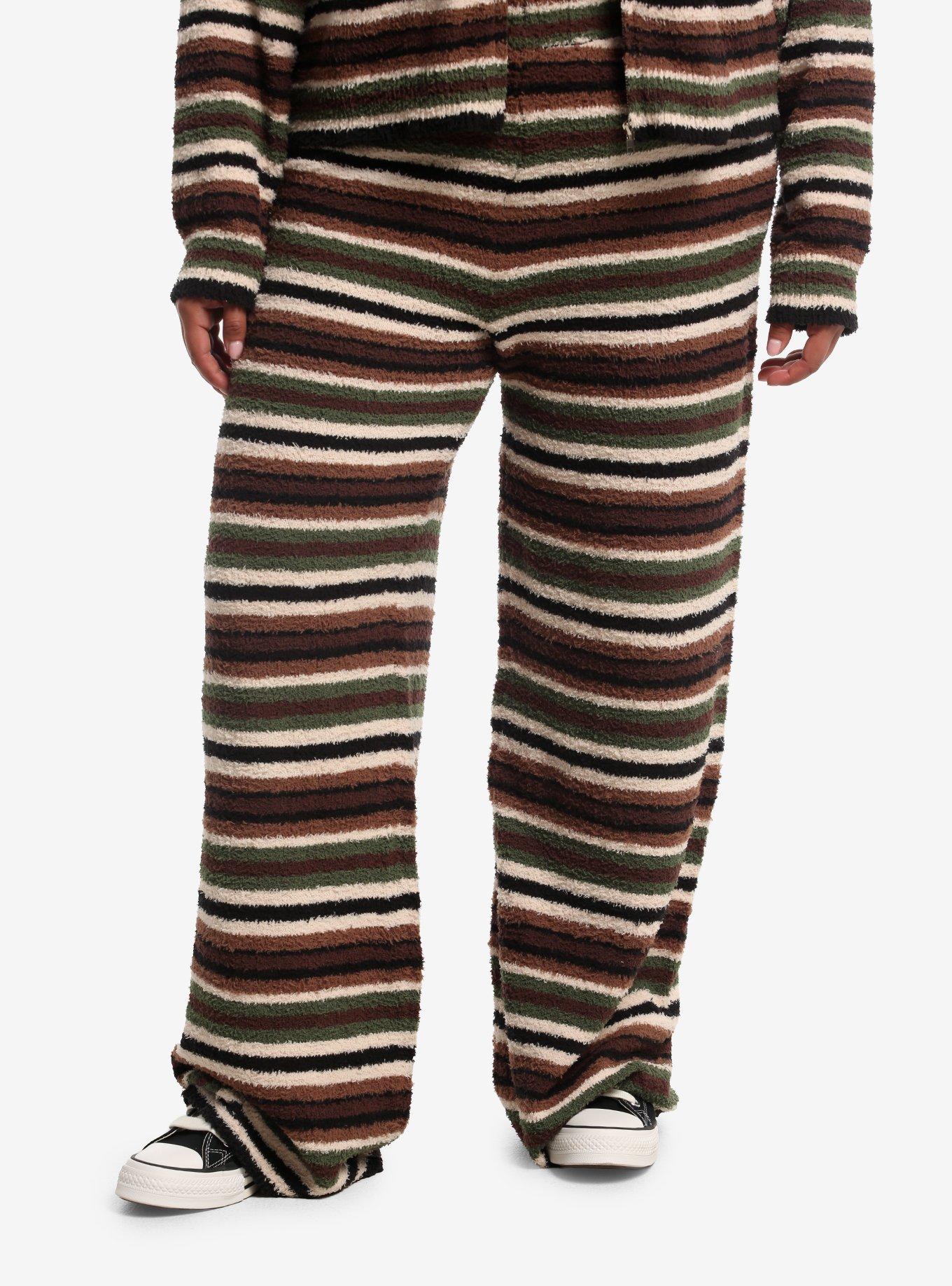 THORNANDFABLE Thorn & Fable Brown Stripe Girls Fuzzy Lounge Pants Plus Size