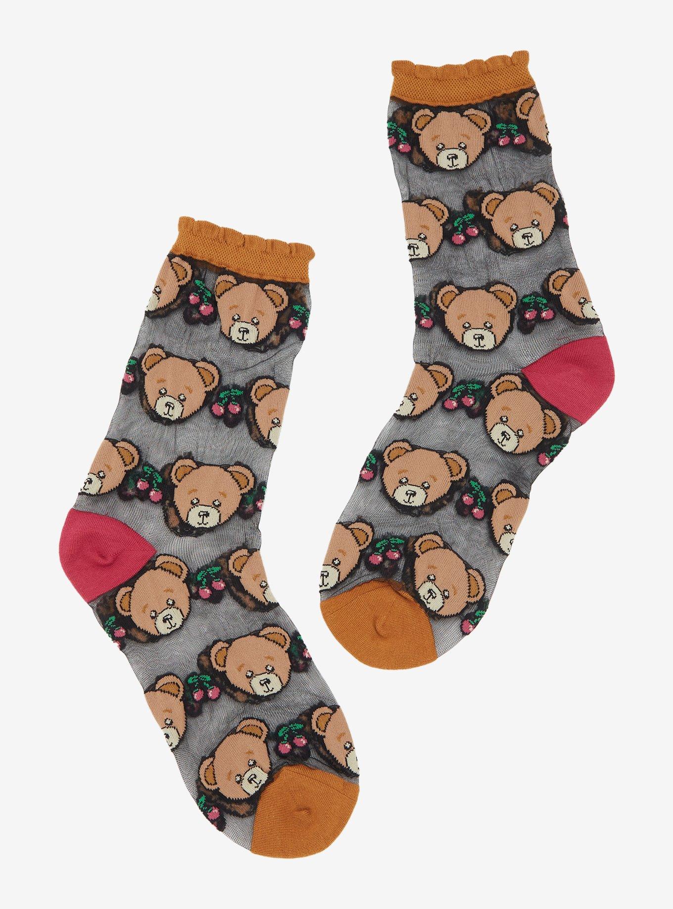Teddy Bear Cherry Sheer Crew Socks, , hi-res