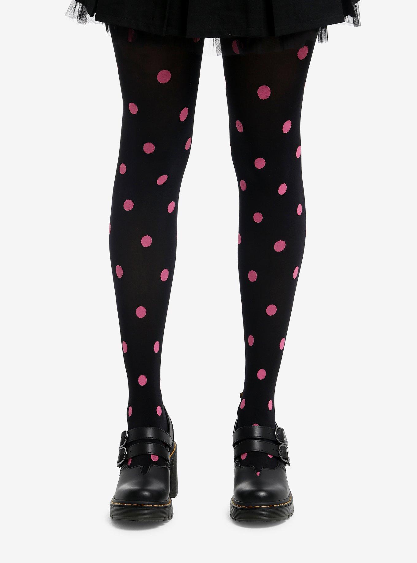 Black & Pink Polka Dot Tights, , hi-res