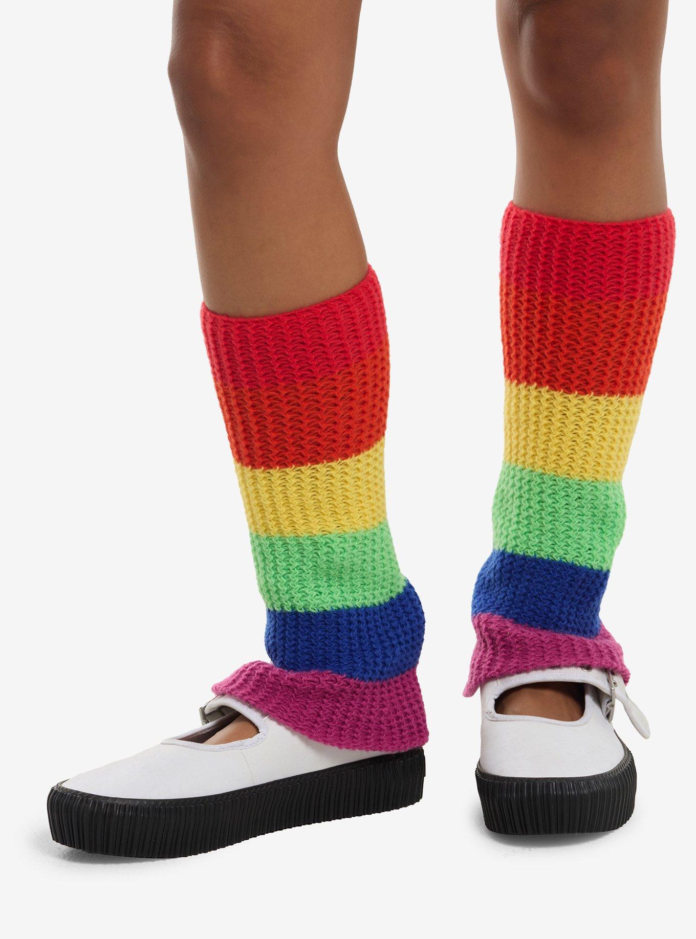 Rainbow Chunky Stripe Leg Warmers, , hi-res