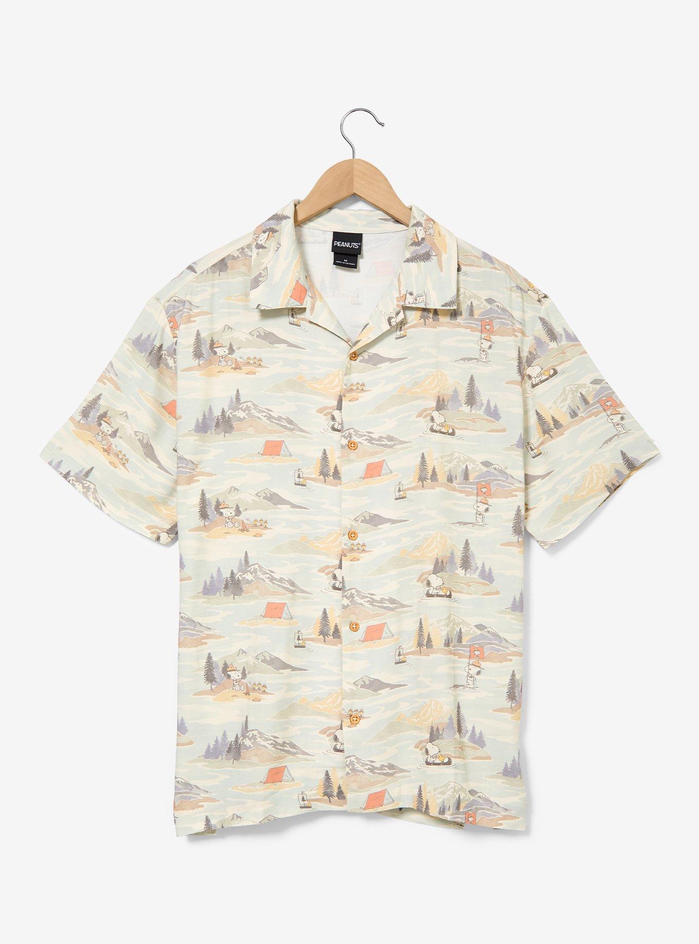 Peanuts Snoopy Camping Scenes Allover Print Woven Button-Up - BoxLunch Exclusive, , hi-res