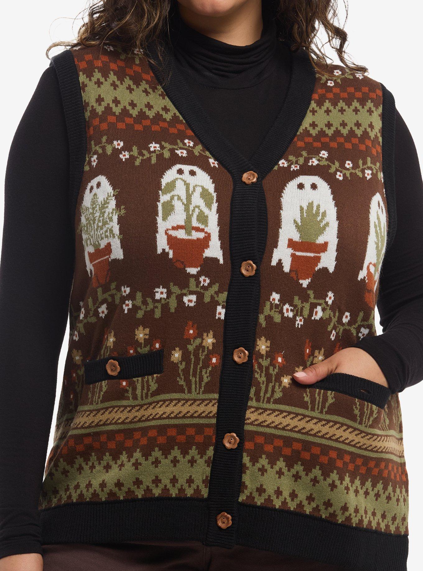Thorn & Fable Ghost Plants Girls Sweater Vest Plus Size, , hi-res
